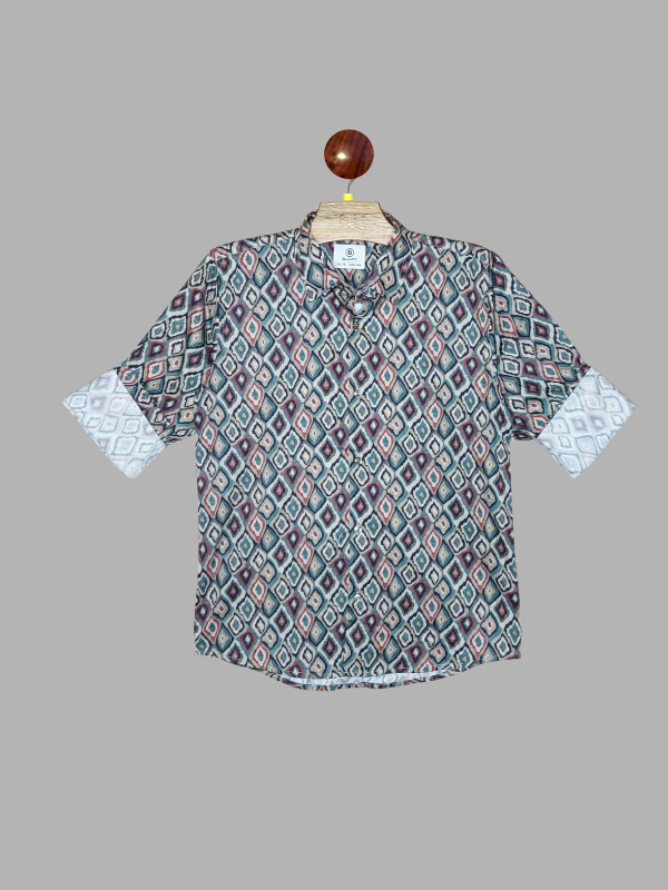 Boys Brown Shirt with Geometric Print