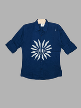 Boys Blue Shirt with White Sunburst Print
