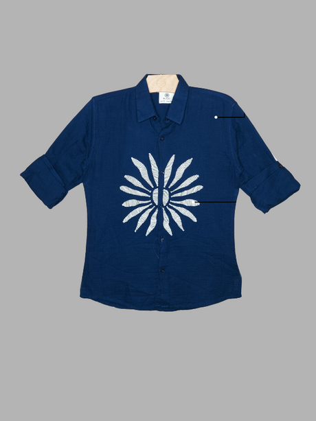 Boys Blue Shirt with White Sunburst Print