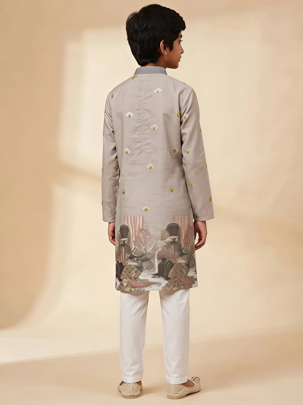 Grey Foil Print Kurta Pajama Set for Boys