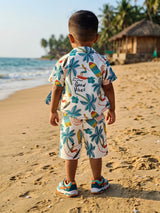 Boys Green Tropical Print Shirt and Shorts Set