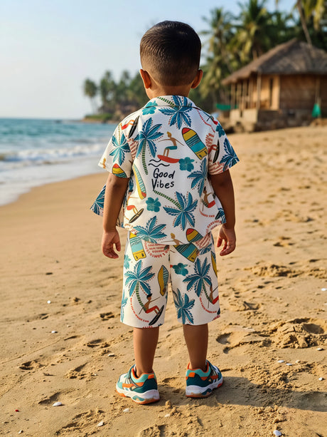 Boys Green Tropical Print Shirt and Shorts Set
