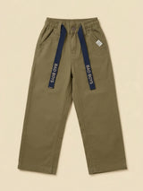 Boys Olive Green Casual Pants with Drawstring Detail