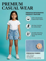 Girls Blue Floral Applique Denim Shorts