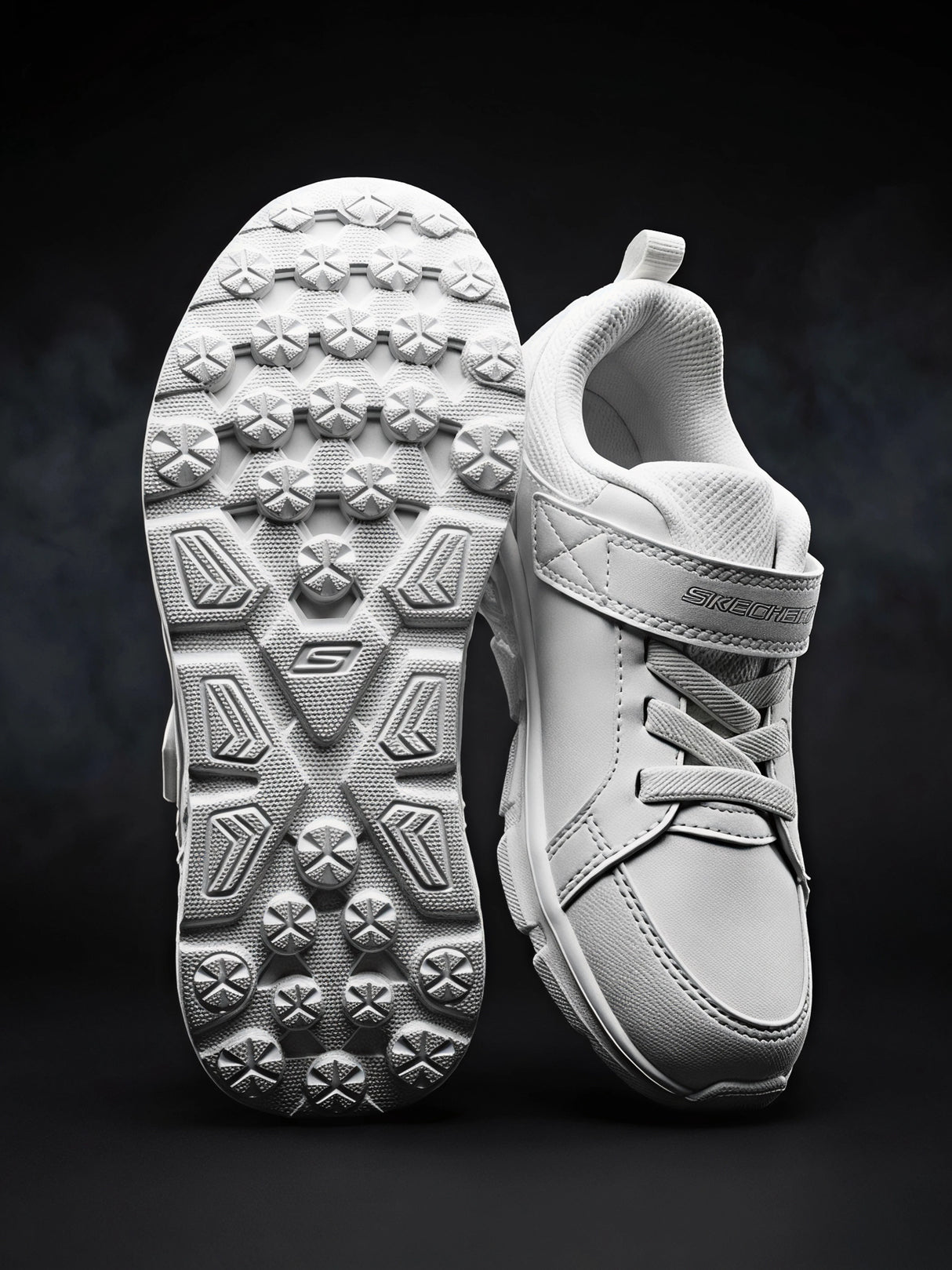 Skechers Unisex White Velcro School Shoes.