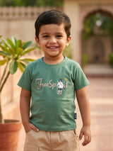 Boys Green Free Spirit Cotton T-Shirt and Cargo Shorts Set