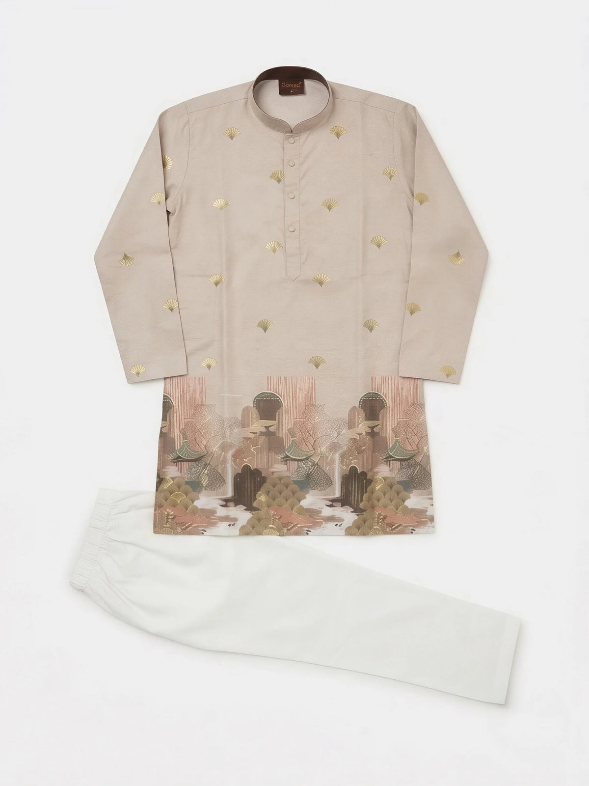 Grey Foil Print Kurta Pajama Set for Boys
