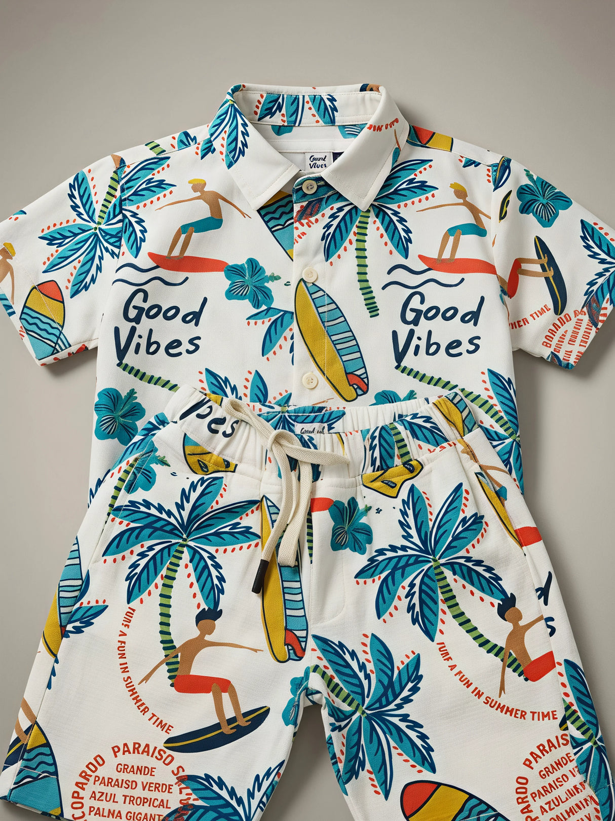 Boys Green Tropical Print Shirt and Shorts Set