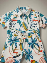 Boys Green Tropical Print Shirt and Shorts Set