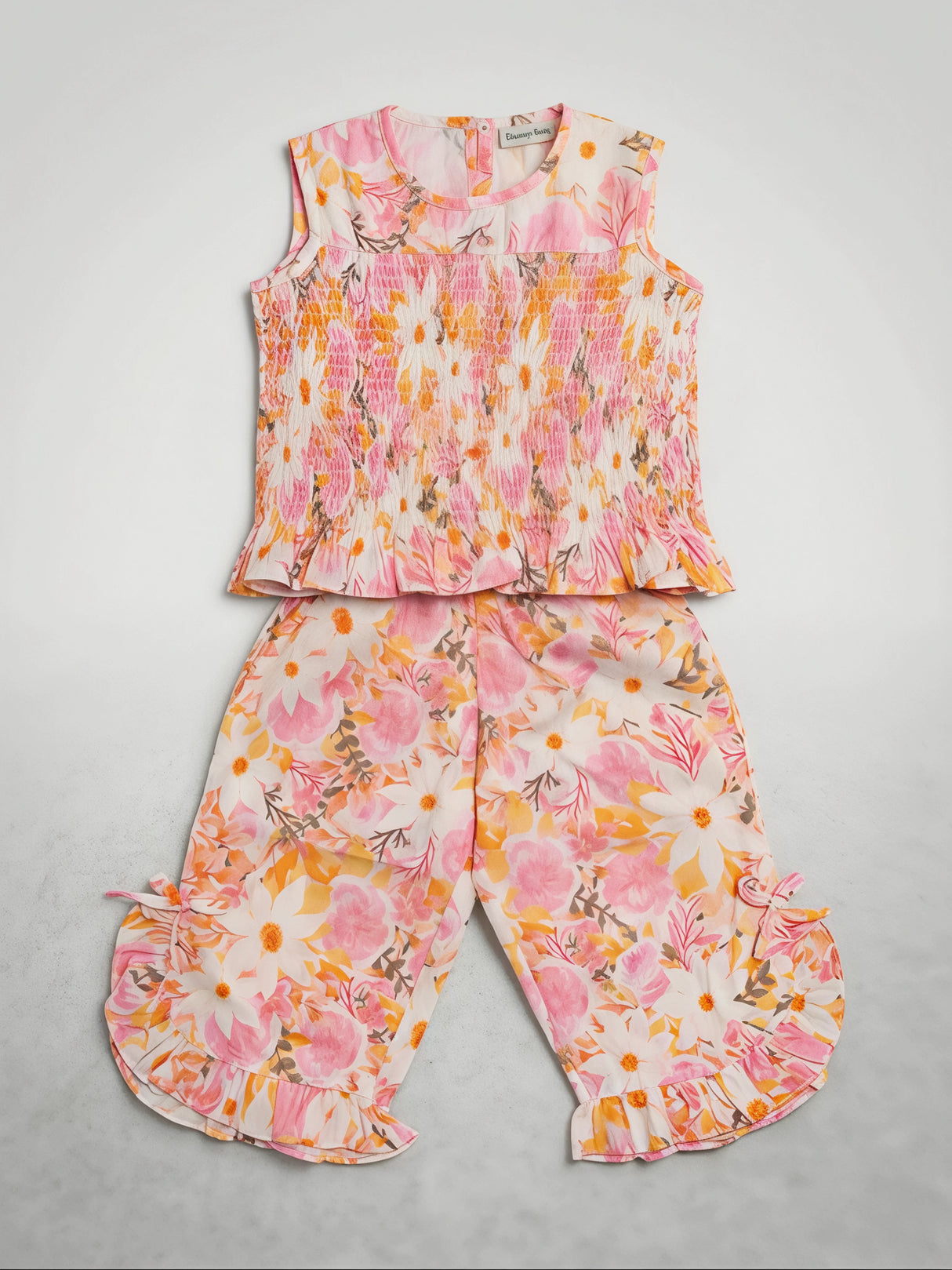 Girls Floral Print Pink Sharara Set with Peplum Top