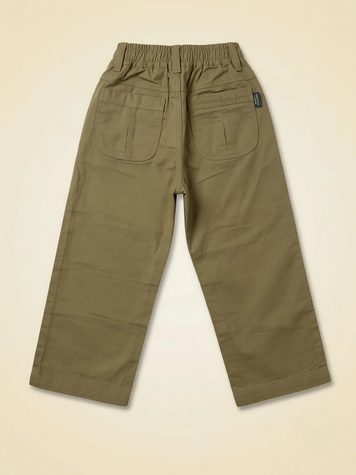 Boys Olive Green Casual Pants with Drawstring Detail