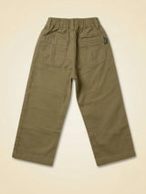 Boys Olive Green Casual Pants with Drawstring Detail
