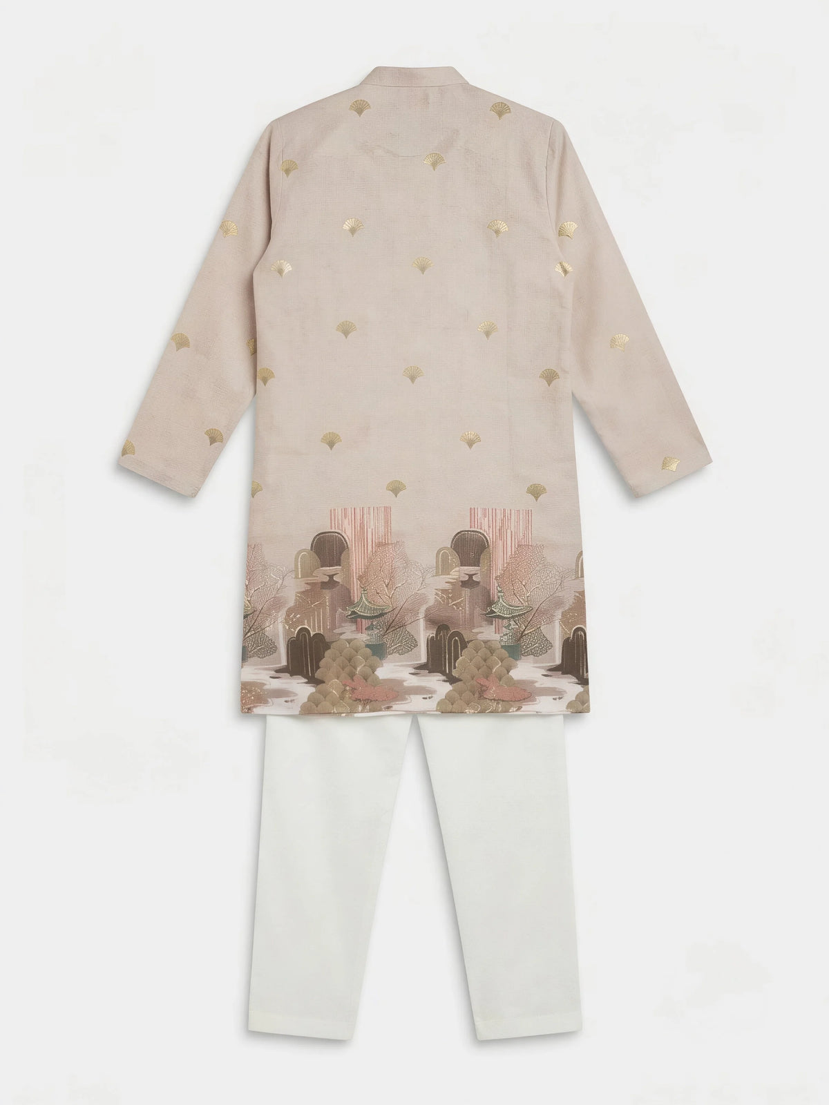 Grey Foil Print Kurta Pajama Set for Boys