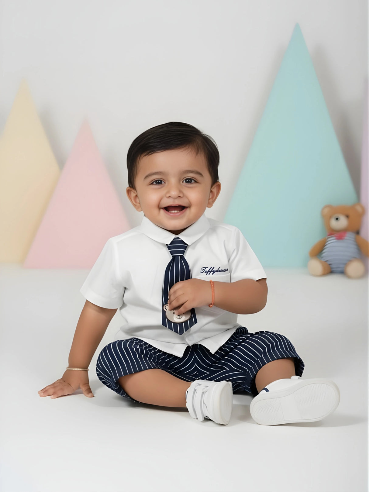 Little Gentleman Bear Striped Coordinate Set - Blue