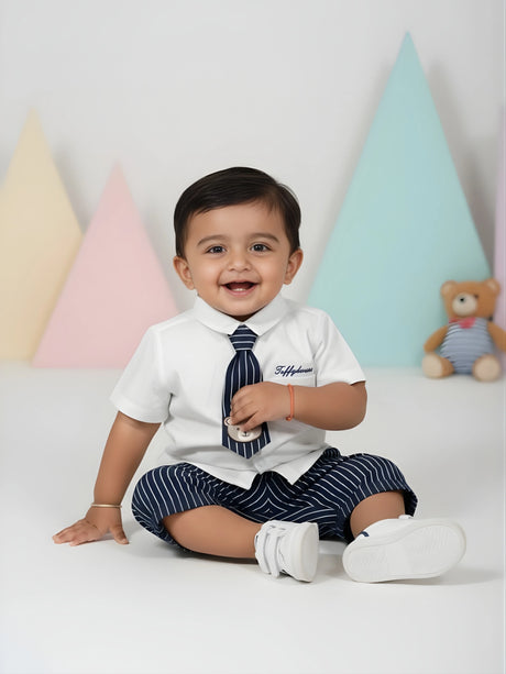 Little Gentleman Bear Striped Coordinate Set - Blue