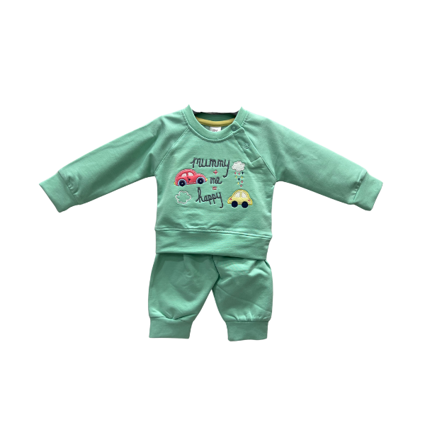 Baby Boy 2-Piece Sweatshirt & Jogger Set – Mint Green "Mummy Makes Me Happy"