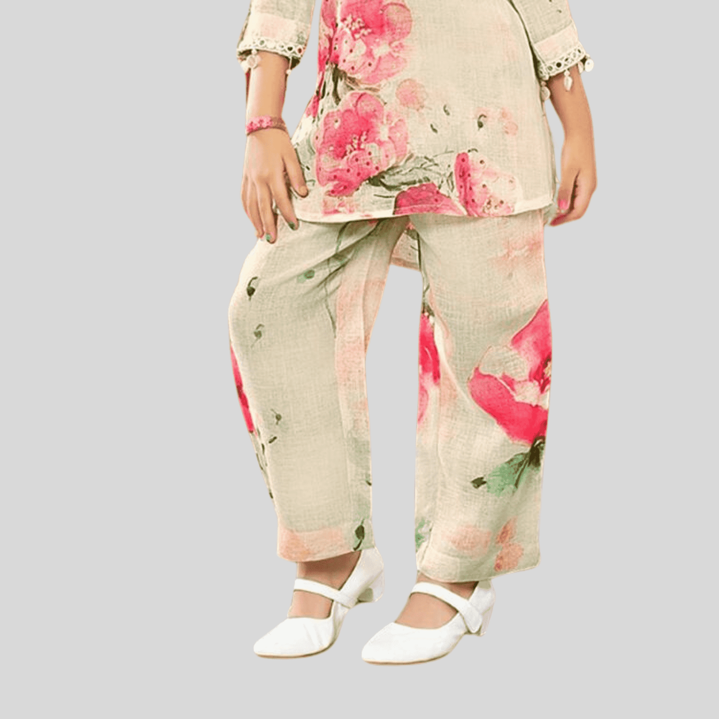 Girls Traditional 3/4th Sleeves Pant Set - Pink