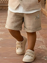 Boys Brown Textured Waistcoat & Shorts Set