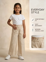 Girls Cream Paperbag Waist Casual Trousers