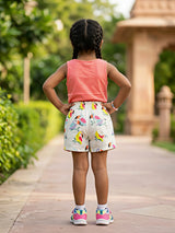 Girls Pink Toucan Print Cotton Shorts with Paperbag Waist