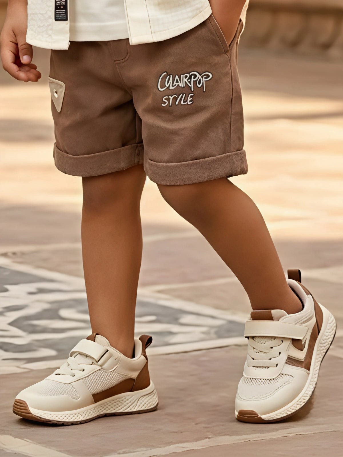 Boys Cream Palm Tree Graphic Shirt & Shorts Co-ord Set