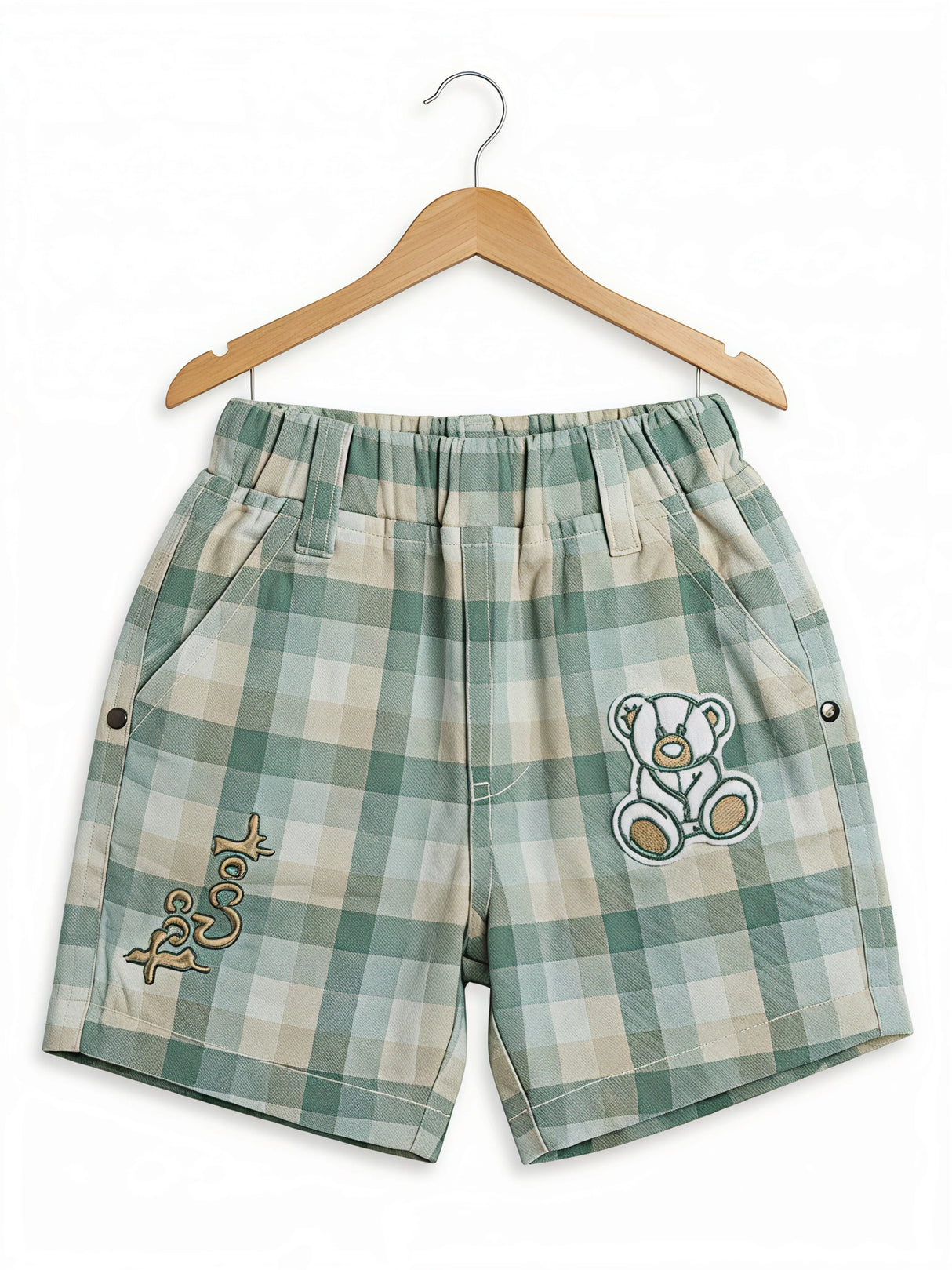 Boys Green Bear Graphic Tee & Plaid Shorts Coord Set