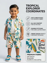 Boys Green Tropical Print Shirt and Shorts Set