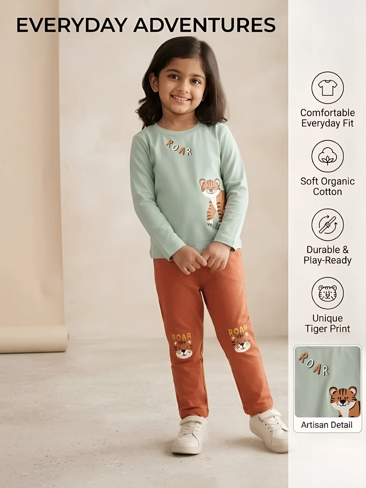 Girls Green Tiger Graphic Two Piece Set.