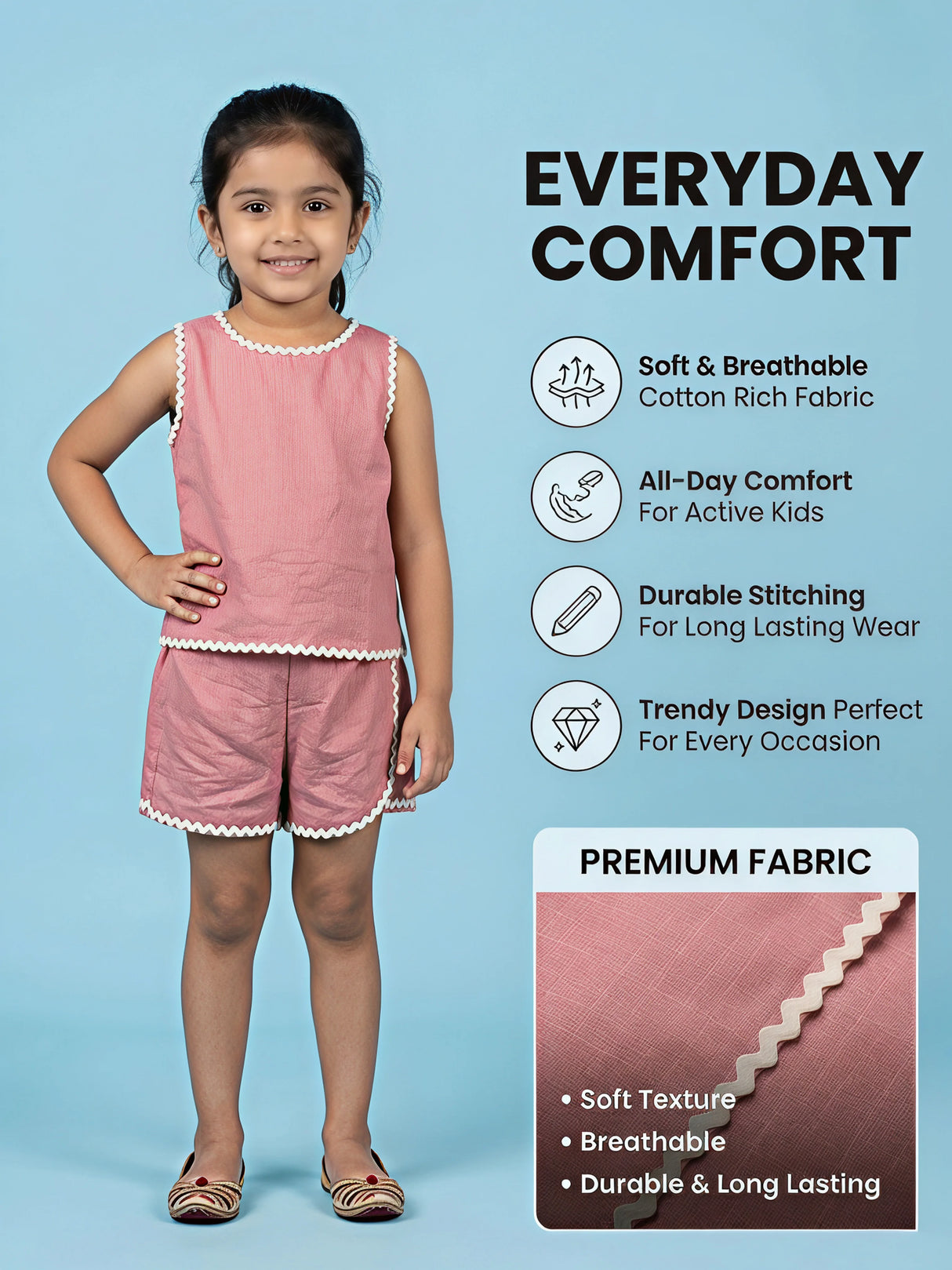 Girls Pink Scalloped Shorts Set