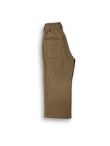 Boys' dark khaki or olive green casual trousers with a comfortable elastic waistband, straight leg, and a thick, multicolored contrast rope drawstring.

Export to Sheets