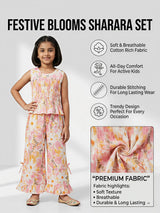 Girls Floral Print Pink Sharara Set with Peplum Top