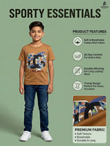 Boys Brown Graphic Milano Print Cotton T-Shirt