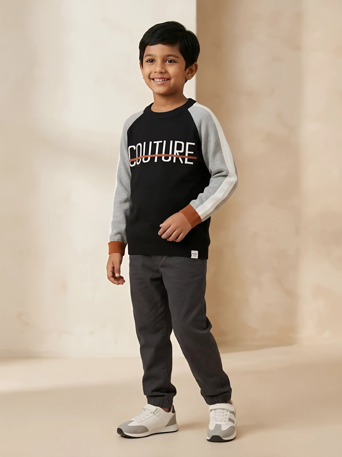 Boys black long sleeve raglan t-shirt with graphic print