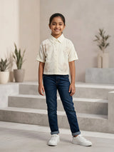 Girls Cream Floral Applique Shirt