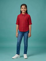 Girls Red Sparkle Collared Shirt - Elegant Casual Wear
