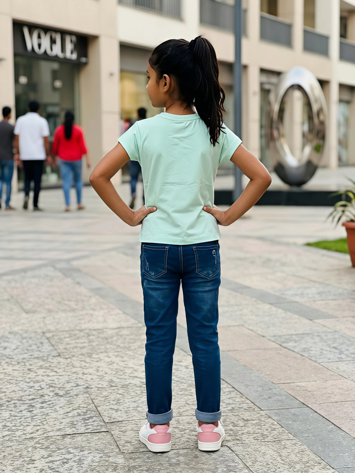 Girls Mint Green Paris Graphic Print Casual Top