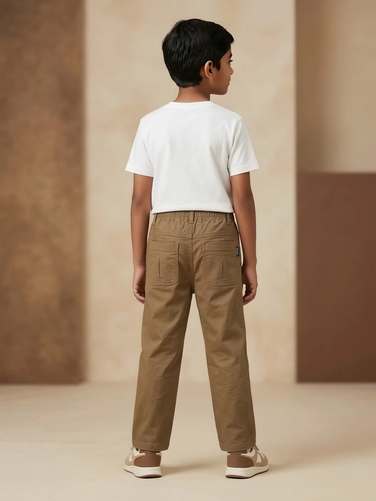 Boys Brown Casual Trousers with Tape Detail