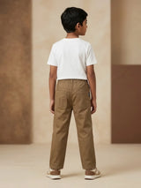 Boys Brown Casual Trousers with Tape Detail