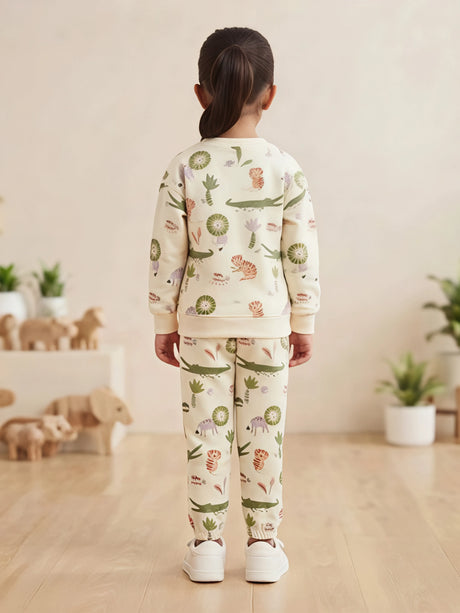 Girls Cream Stay Wild Print Two Piece Clothing Set.