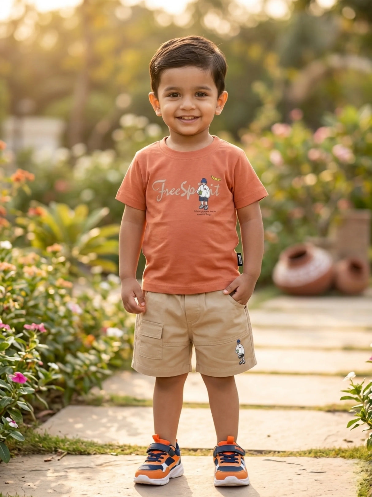 Boys Green Free Spirit Cotton T-Shirt and Shorts Set