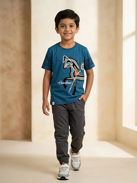 Blue horse graphic print t-shirt for boys