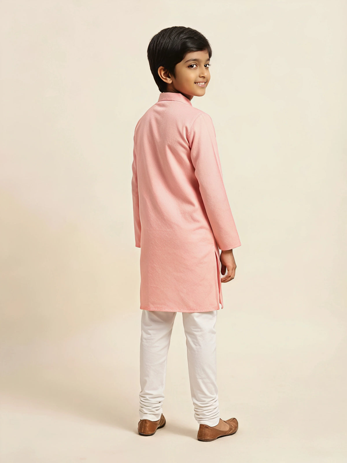 Pink Solid Kurta Pajama Set for Boys