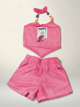 Girls Purple Net Mesh Halter Top & Shorts Co-ord Set