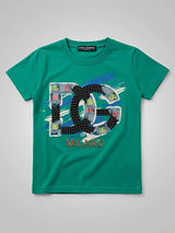 Boys Green Milano Graphic Print Cotton T-Shirt