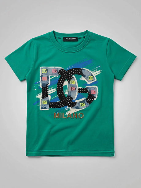 Boys Green Milano Graphic Print Cotton T-Shirt