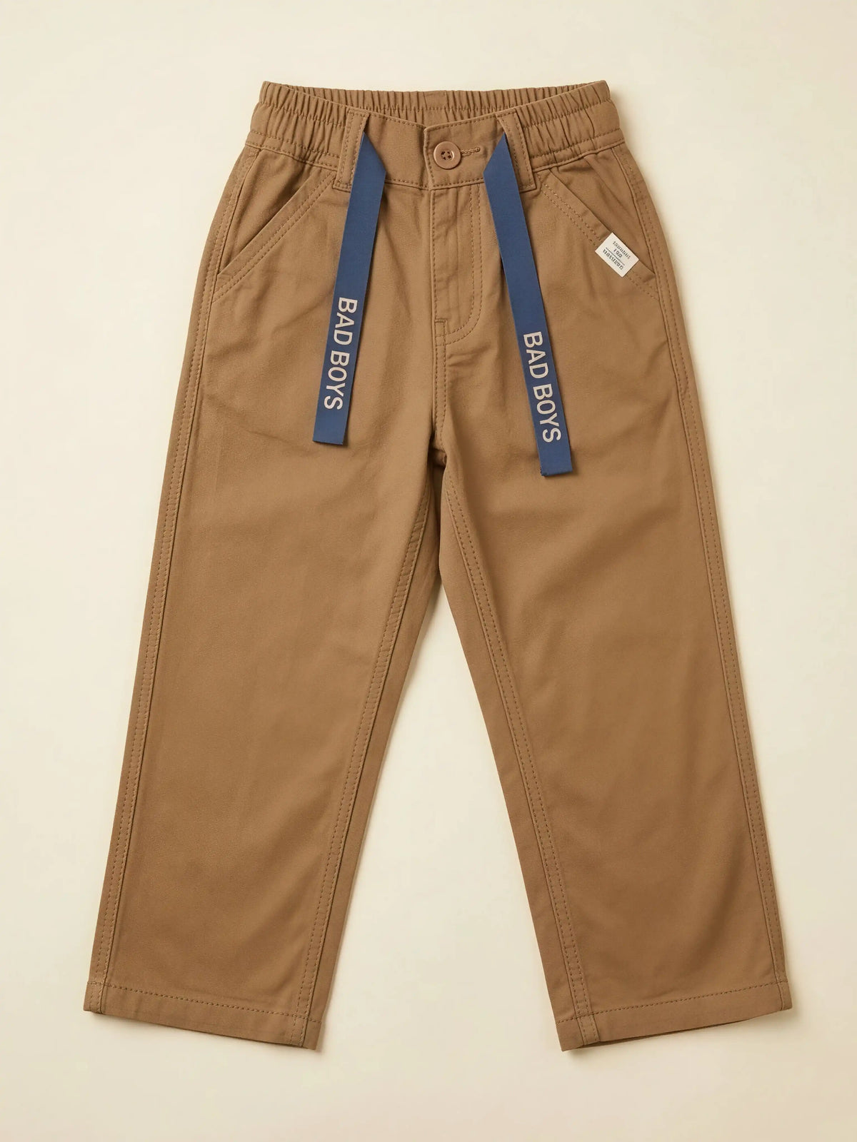 Boys Brown Casual Trousers with Tape Detail