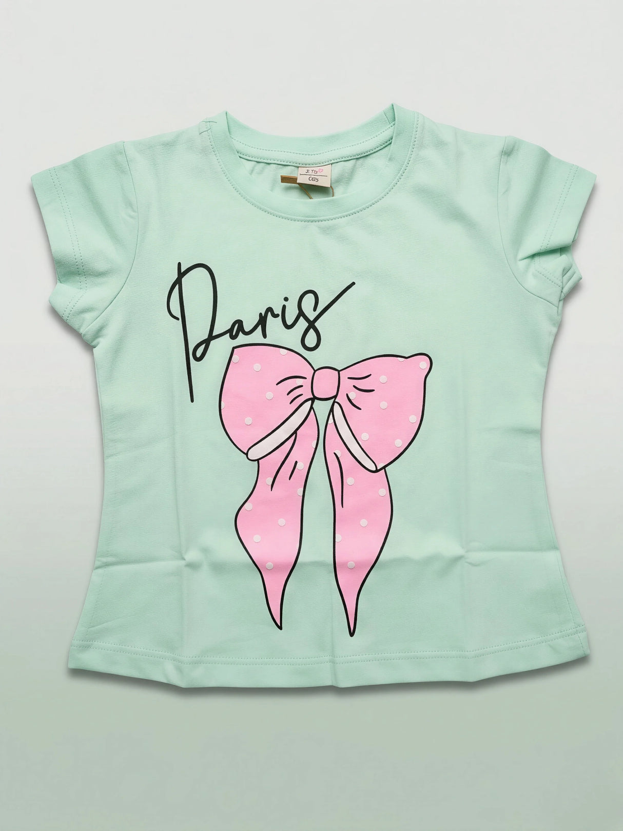 Girls Mint Green Paris Graphic Print Casual Top
