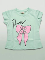 Girls Mint Green Paris Graphic Print Casual Top