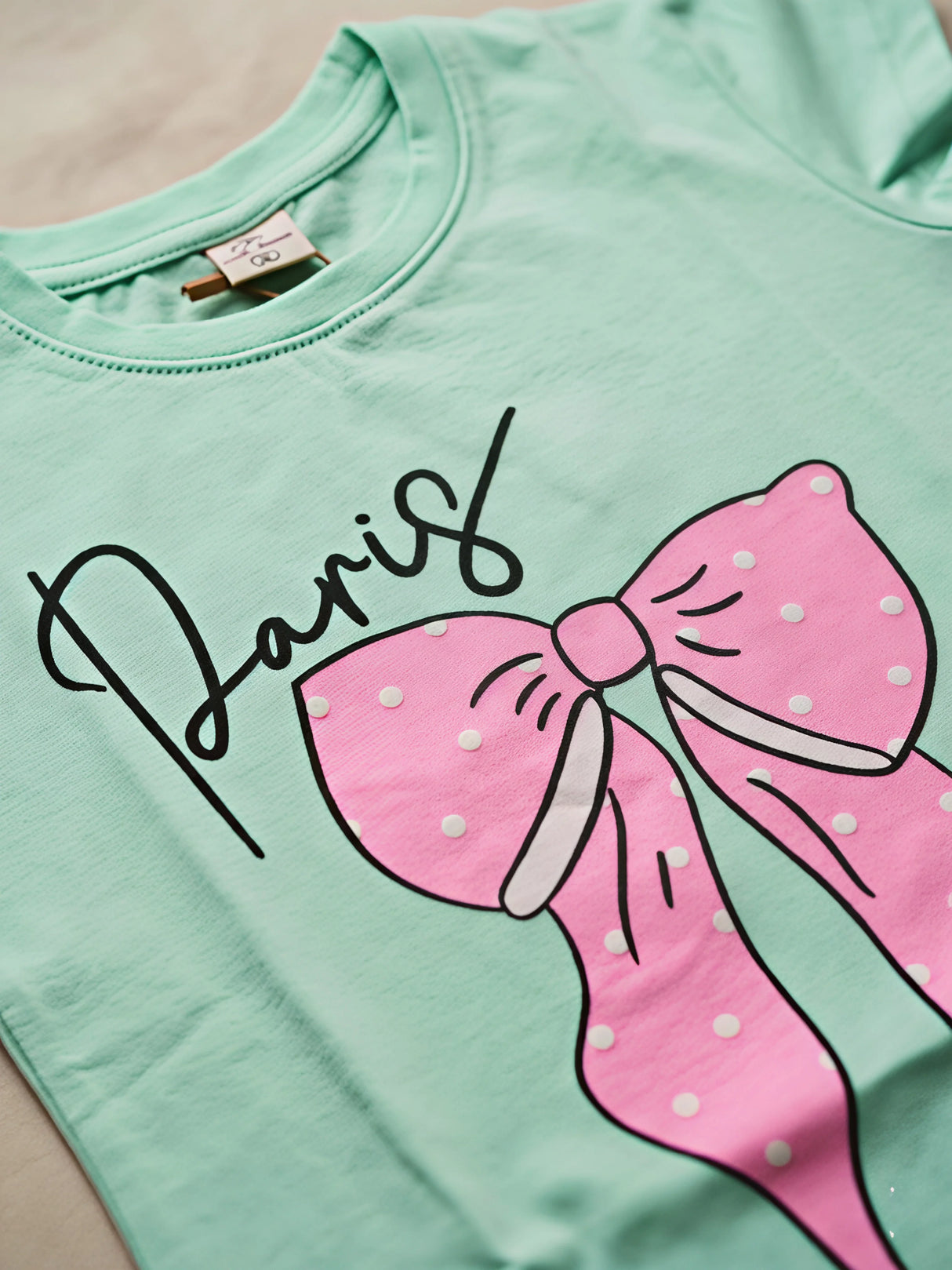 Girls Mint Green Paris Graphic Print Casual Top
