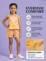 Girls Vibrant Yellow Floral Print Strappy Top and Shorts Set